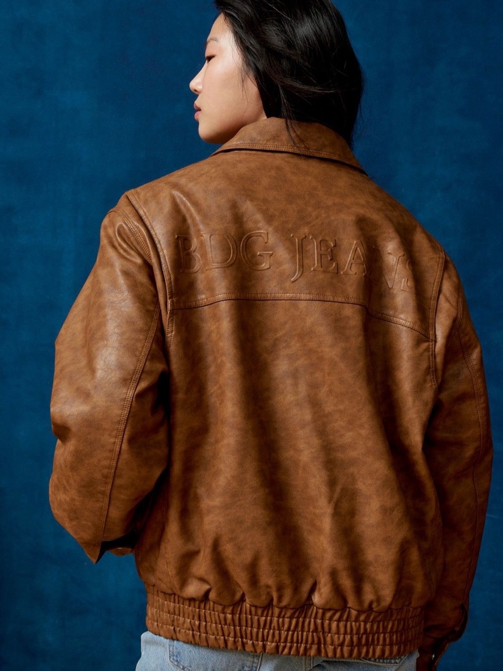 BDG Brown Faux-Leather Bomber Jacket - Picture 3 of 8